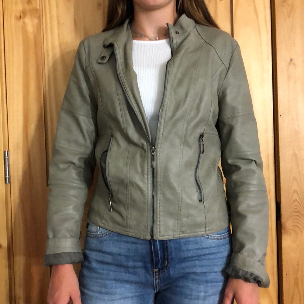 Grey leather jacket!